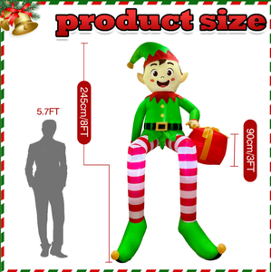 Elfo di Natale Gonfiabile Grande con Calze a Righe Rosse e Bianche per Centri Commerciali e Piazze a Tema Natalizio - Product Image 6