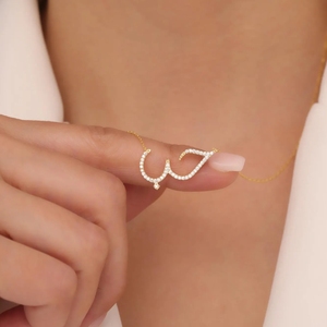 Alla moda oro 18k placcato in arabe <span class=keywords><strong>Love</strong></span> <span class=keywords><strong>Love</strong></span> ciondolo collana arabica simbolo d'amore arabica gioielli d'amore CZ collana di pietra regalo per lei - Product Image 1