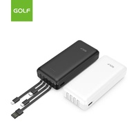 Banques d'alimentation électroniques grand public Câble intégré Batterie externe Chargeur de téléphone portable 20000mah Banque d'alimentation avec câble