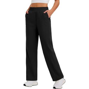 Pantalon large noir pour femme, taille élastique, léger, en tricot, pour l'automne, les voyages, la randonnée, le travail, décontracté - Product Image 1