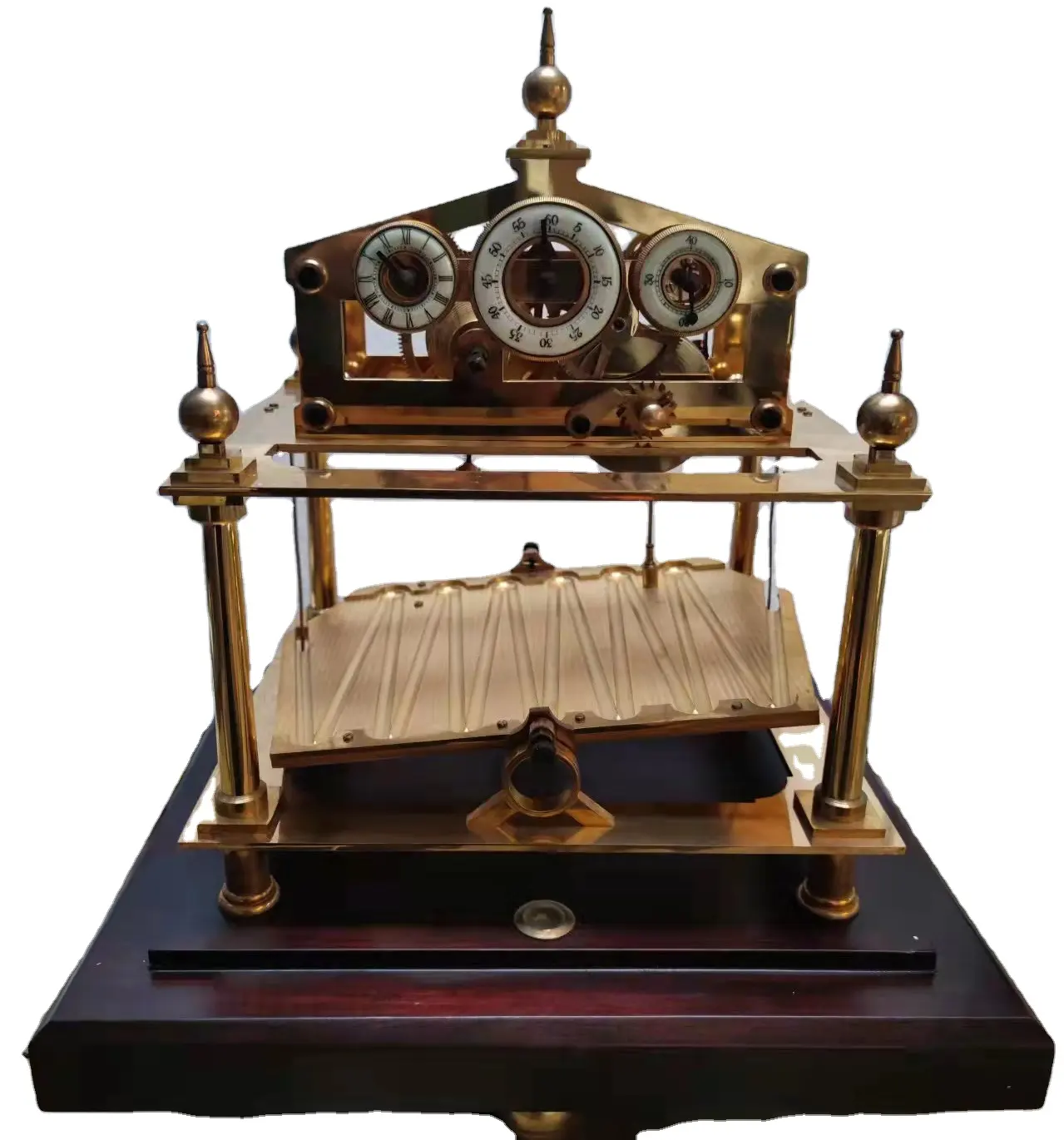 Reloj de mesa mecánico de imitación de 17th Paris, oro de 24K, latón pulido, bola giratoria de Congreve en 20 segundos, 3 Dial