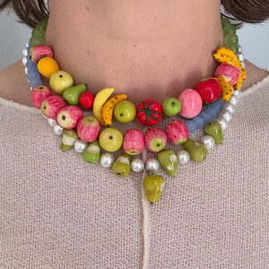 Collana girocollo SongYi Y2K con perline a forma di frutta, collana di perline color arcobaleno vivaci, accessori divertenti per vacanze estive al mare, Dopamina - Product Image 2