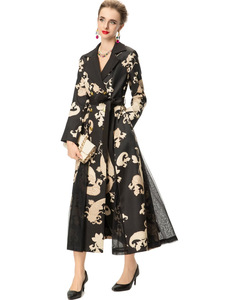 Cappotto trench a doppio petto con colletto abbassato, <span class=keywords><strong>maniche</strong></span> <span class=keywords><strong>lunghe</strong></span>, stampa elegante, patchwork, <span class=keywords><strong>marrone</strong></span> scuro, lungo, da donna. - Product Image 2