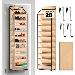 Over The Door <b>Shoe</b> Organizer 10 Pockets Cream Colored Hanging Rack For <b>Shoes</b> Behind Door Wall Mount <b>Hook</b> Type Storage - Product Image 1
