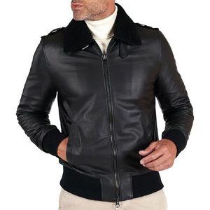 Chaqueta de Cuero Clásica Personalizada para Hombre, Estilo Bomber con Cuello de Piel, Estilo Motero, Resistente al Viento, para Otoño - Product Image 2