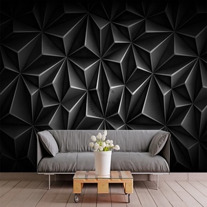 Carta da Parati con Motivo Poligonale Nero e Sfondo Scuro Lussuoso, Murale Geometrico 3D a Triangoli - Product Image 5