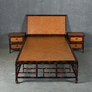 Chinese Style Bamboo <b>Bed</b> Set With <b>Storage</b> Bedroom Furniture Antique Design <b>Double</b> Size - Product Image 1