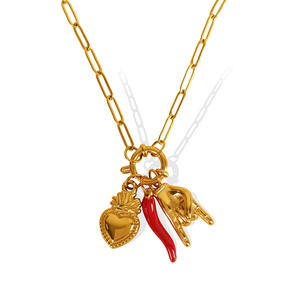 Trombone en acier inoxydable Cornicello italien Mano <span class=keywords><strong>Cornuto</strong></span> Main Symbole Corne Coeur Protection Collier à breloques - Product Image 5