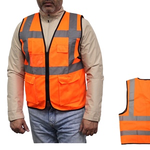 优质拉链胶带夜间警示网涤纶织物安全背心，带反光条跑步夹克 - Product Image 1