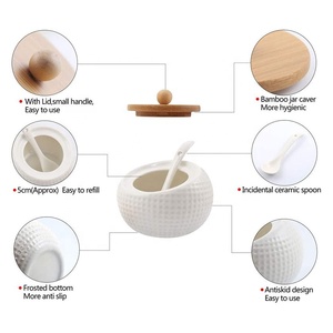 Porcelain Condiment Jar <strong>Spice</strong> Container with Lids Bamboo Holder Spot Ceramic Serving Spoon Wooden <strong>Tray</strong> - Product Image 4