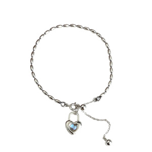 Yinruitai S925 Sterling Silver Heart Charm Bracelet With Blue Zirconia Tassel For Women Gift Jewelry <b>Light</b> Luxury Style - Product Image 5