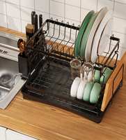 Étagère de cuisine noire multifonctionnelle à 2 niveaux, détachable, pour sécher les assiettes, égouttoir, support de rangement pour ustensiles, pour la maison