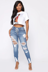 <span class=keywords><strong>Nuovi</strong></span> <span class=keywords><strong>Jeans</strong></span> da Donna Strappati a Vita Alta, Pantaloni Distressed per Ragazza - Product Image 6