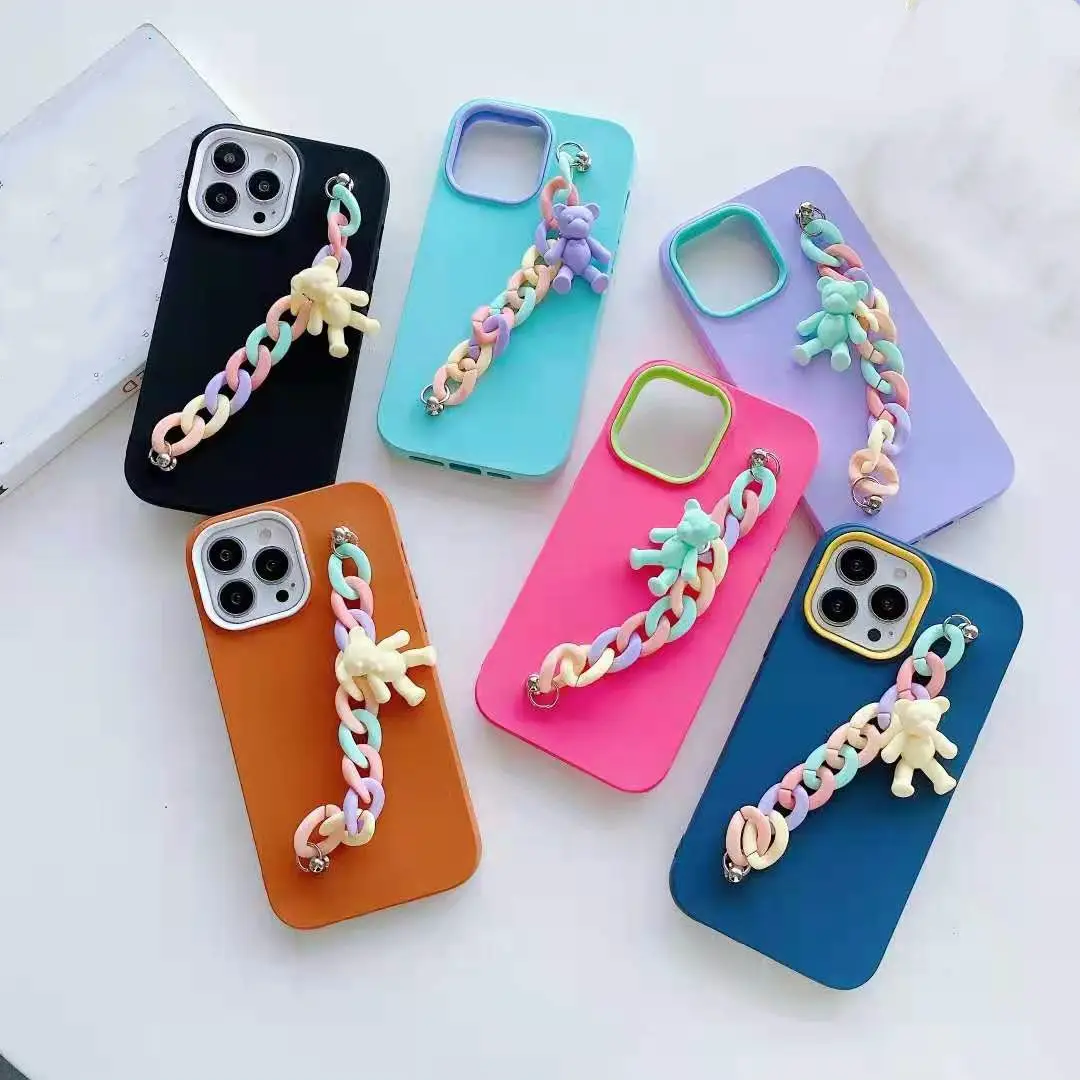 3 In 1 Bracelet Phone Case With Hand Chain 360 Protection For iPhone 13 Pro Max Case Cute Girl Phone Case For iPhone 14 Pro Max