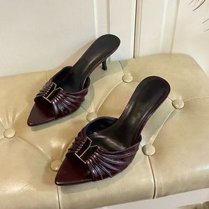 Custom Designer Women's High-heeled Shoes Genuine Leather Summer Open-toe <b>Sandals</b> Outdoor Pointed-toe Ultra-fine Slip-on - Product Image 6