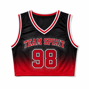 Haut court sans manches personnalisé pour femme, style cheerleading, avec strass ombrés, pour le jour du match, vente en gros - Product Image 3