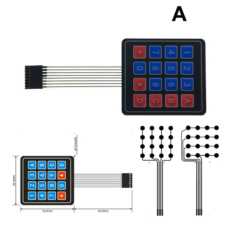 1*2 3 4 5 Key Button Membraan Schakelaar 3*4 4X5 Matrix Array Toetsenbord 1X6 Toetsenbord Met led Bedieningspaneel Pad Diy Kit