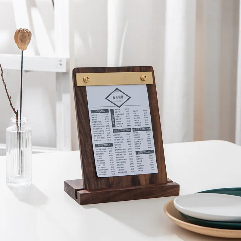 MAXERY Wood Clipboards Check Presenters for Restaurants, Server Note Pads Brass Menu Holder for Cafes