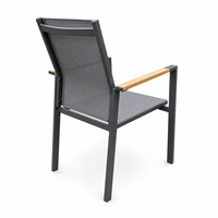 Fauteuil de jardin moderne pour l'extérieur, cadre en aluminium avec accoudoirs en bois plastique, empilable, chaise en Teslin pour salon