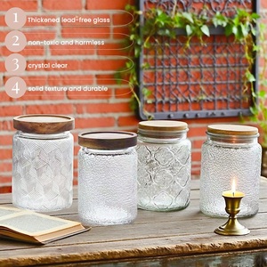 Récipient <span class=keywords><strong>en</strong></span> verre gaufré rétro vintage de 500/700/1000ml <span class=keywords><strong>Pot</strong></span> de stockage de grain de lèvre <span class=keywords><strong>en</strong></span> bois avec stockage scellé pour la fête de cuisine - Product Image 6