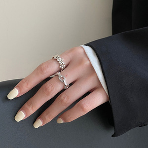 S925 Sterling <b>Silver</b> Floral Hollow Chain Open <b>Ring</b> Unisex Index Finger <b>Ring</b> Everyday Wear - Product Image 2
