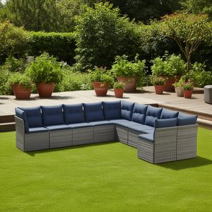 Gray Poly Rattan Patio <b>Sofa</b> <b>Set</b> With Cushions For Garden Outdoor Furniture Contemporary Style - Product Image 2