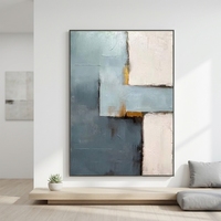 Peinture sur toile abstraite texturée 3D moderne, peinte à la main, style minimaliste bleu beige, décoration murale pour la maison, vente en gros d'usine
