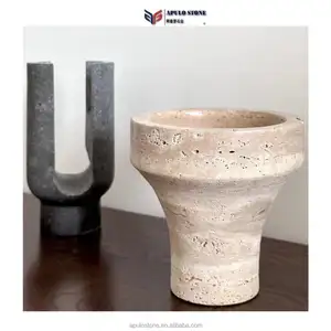 Factory Price Retro Style Travertine Candle Holder Handicraft Travertine Candlestick Marble Incense Burner Marble Storage Box