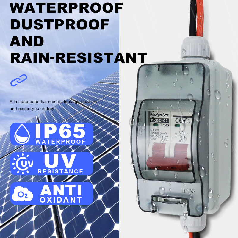 Vaneaims IP65 DC500V 1in 1out 16/20/32/40/50/63A Solar Panel Circuit Breaker PA66 Junction Box 1sting Solar Disconnect MCB Type · image 5