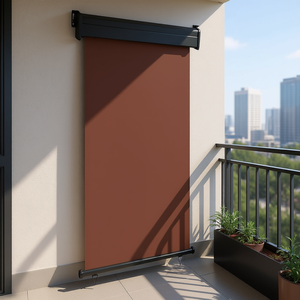 Auvent latéral de balcon marron 33,5x98,4 pouces, rétractable manuel, fixation murale, tissu polyester, style moderne, protection solaire - Product Image 2