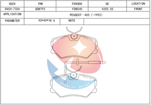 SDCX D454-7334 SP1180 GDB484 425055 425078 Chine B2B Shopping en ligne : Prix des plaquettes pour 405 I Break - Product Image 3
