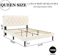 Cadre de lit à plateforme Queen Size avec tête de lit capitonnée à boutons rembourrés, fondation de matelas avec support à lattes en bois