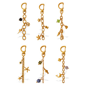 จี้ห้อยพวงกุญแจสไตล์ยุโรปอเมริกันย้อนยุค ทำจากหินธรรมชาติรูปใบโคลเวอร์สี่แฉกและปลาดาว  วัสดุสแตนเลสชุบทอง 18K - Product Image 5