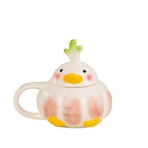 Taza de cerámica pintada a mano con dibujos animados bonitos, taza creativa, taza de <span class=keywords><strong>Patito</strong></span> con tapa, tazas de desayuno de cerámica para el hogar - Product Image 6