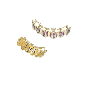 Rapero inferior y superior cuerpo de latón joyería de hip hop para hombre helado de oro diamante bling dientes grillz conjunto - Product Image 5