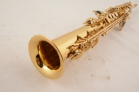 Professional Brass Body Gold Lacquered Student Straight B Flat Curved Mouthpiece Soprano Saxophone BB