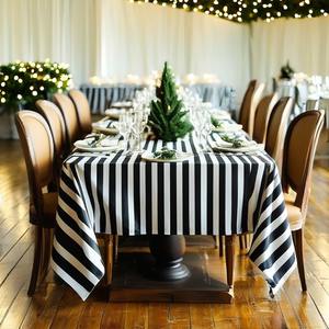Elegante <span class=keywords><strong>mantel</strong></span> rectangular de poliéster grueso negro blanco a rayas para comedor Hotel sala de reuniones banquete-tejido moderno para el hogar - Product Image 1