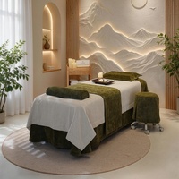 Ensemble de draps de table de massage épais vert et blanc, ensemble de housses de lit facial en velours