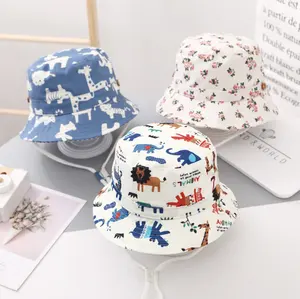 Protección solar sombrero para niños chicos chicas de ala ancha juego del verano sombrero de algodón lona bebé sombrero del cubo con Chin correa