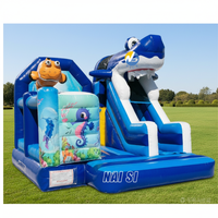 Château gonflable commercial extérieur pour enfants, motif requin et poisson-clown, avec toboggan pour fêtes