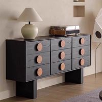Armoire à neuf tiroirs vintage noire en bois massif, meuble de rangement mural pour salon, commode de chambre à coucher