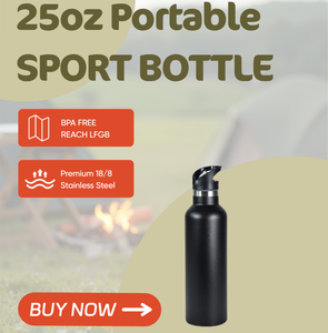 Borraccia Sportiva Nera e Oro da 25oz Senza BPA, Esterno Anti-Sudore, Acciaio Inossidabile Premium 18/8 per Alimenti, Bottiglia d'Acqua a Doppio Lato - Product Image 2