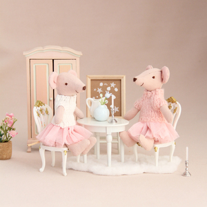 Coppia di Topolini di Peluche Fatti a Mano con Maglione Lavorato a Maglia e Tutu Bianco <span class=keywords><strong>Rosa</strong></span>, <span class=keywords><strong>Ballerina</strong></span> 13cm, Ornamento da Tavolo, Decorazione per la Casa, Regalo - Product Image 4