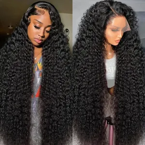 180 Density Cuticle Aligned Virgin Wigs Deep Wave Hd Wig Grade 12 a Very Long Human Hair Wig Glueless Hd Lace Frontal 40 Inch