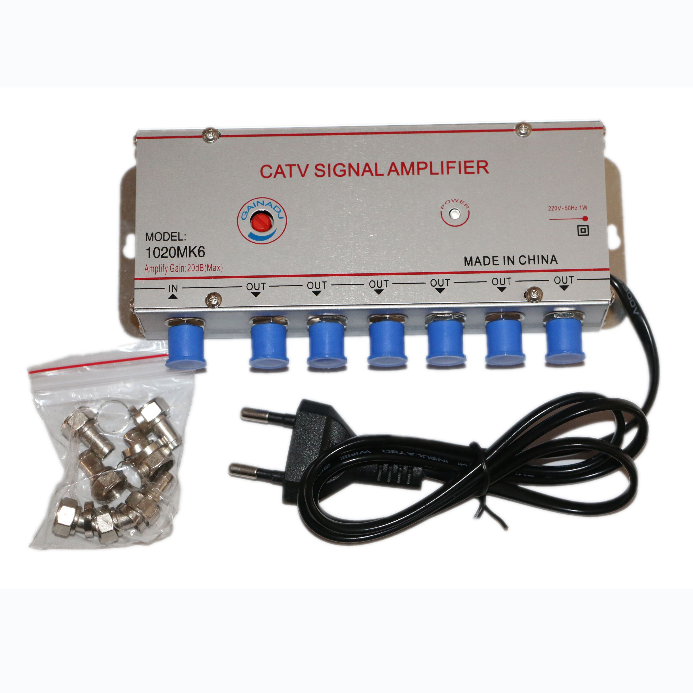 1020MK6 Amplifier sinyal CATV kabel rumah Amplifier TV 1 Input 6 output Nominal mendapatkan 20DB