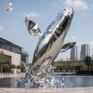 Sculpture de <span class=keywords><strong>baleine</strong></span> à bosse en acier inoxydable pour extérieur, grande installation artistique marine en métal miroir pour parc en bord de mer, hôtel et complexe hôtelier - Product Image 5