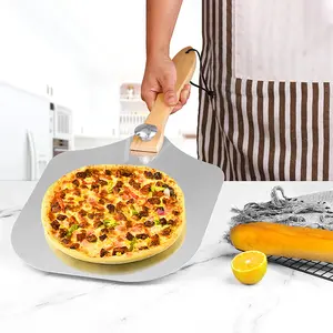 Hot selling customizable aluminium pizza peel machete cheese spatula set with detachable wooden handle