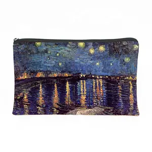 JIESMART Latest Product Custom Printing Vincent Van Gogh Starry Sky Sunflower Stationery Pouch Pencil Bag