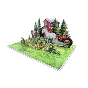 Tarjeta Pop-Up 3D de Animales de Granja, Manualidad de Papel con Caballos, Gallinas, Perros, Escena de Granja Roja, Decoración para el Hogar, Hecho a Mano, Amor, Viet-craft, Boda - Product Image 4