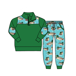 Ensemble de vêtements personnalisé BLP1449 pour bébé garçon, imprimé canard vert, tenues pour enfants, vente en gros, ensemble à manches longues - Product Image 6